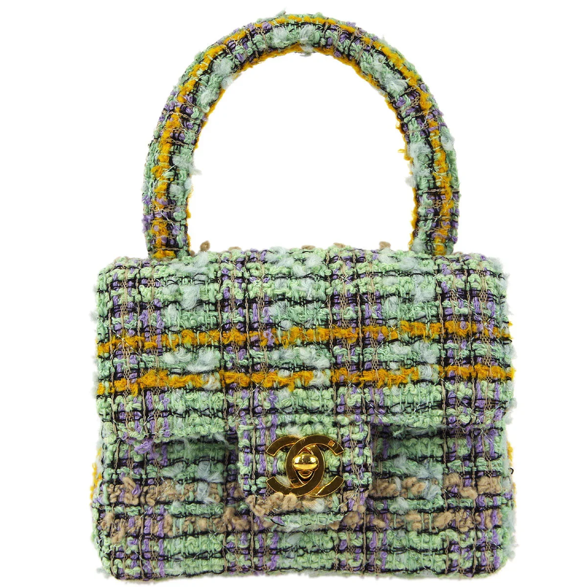 Chanel * 1994 Green Tweed Mini Classic Flap Handbag