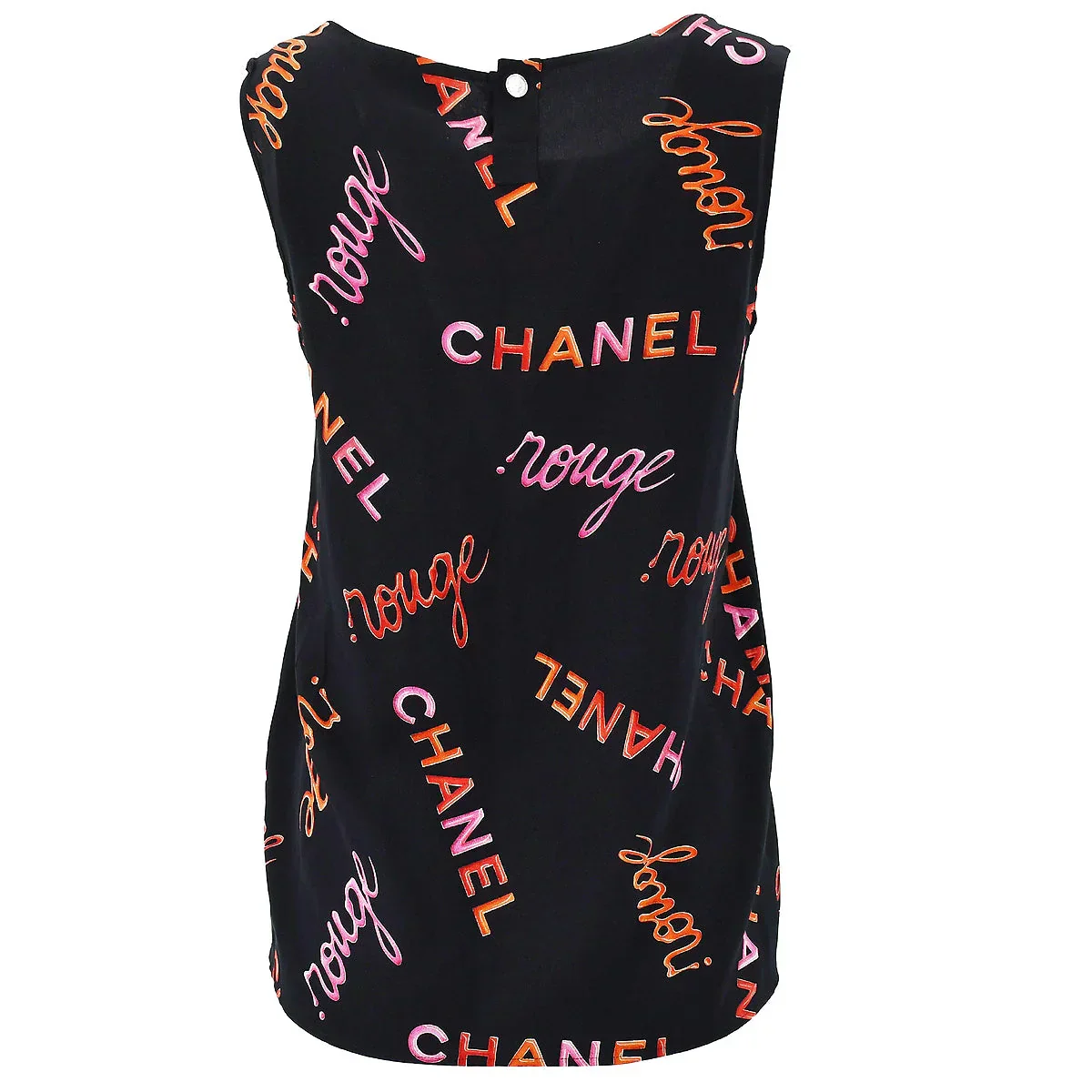 Chanel 1996 Spring Rouge Logo Pattern Sleeveless Silk Blouse #38 - Image 2
