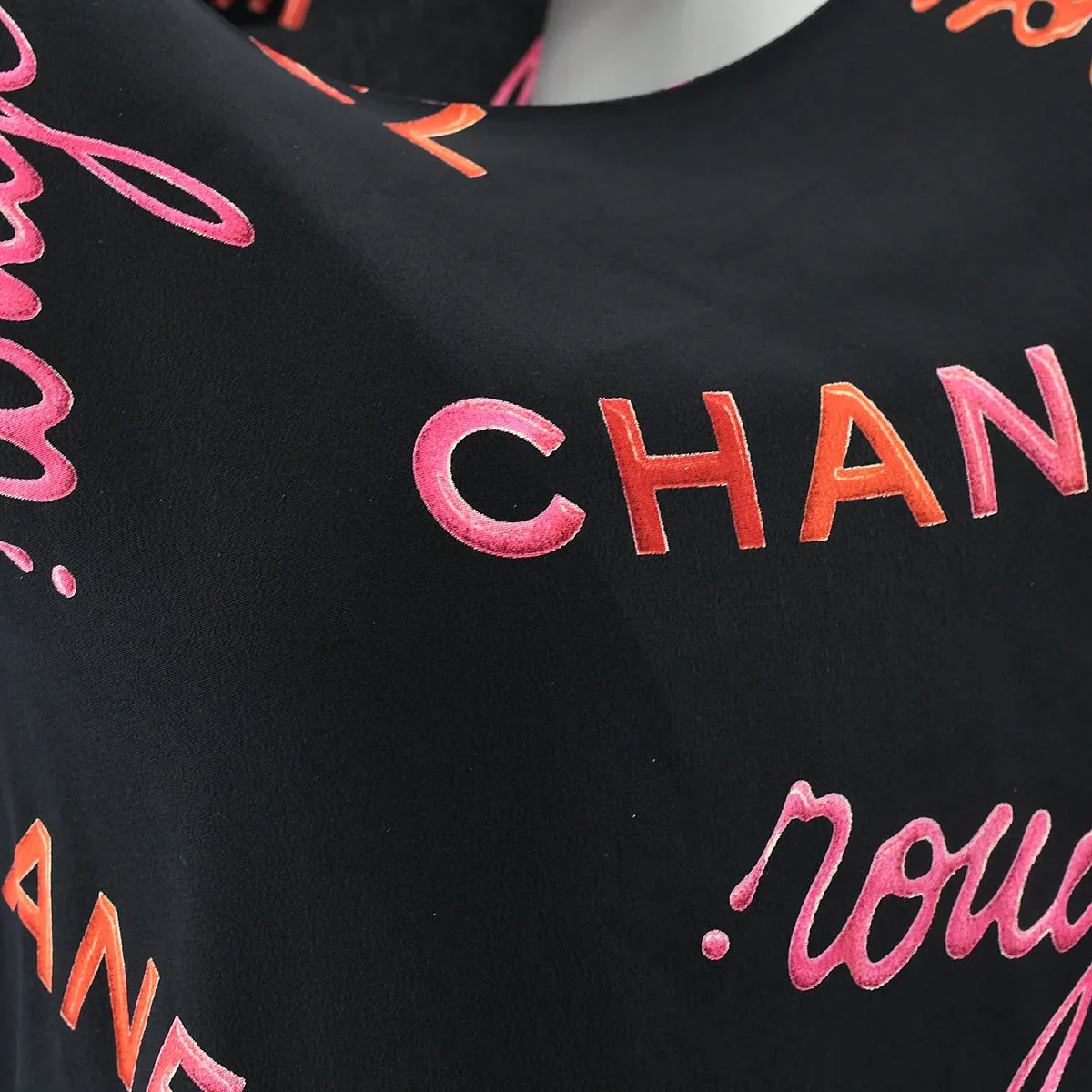 Chanel 1996 Spring Rouge Logo Pattern Sleeveless Silk Blouse #38 - Image 5