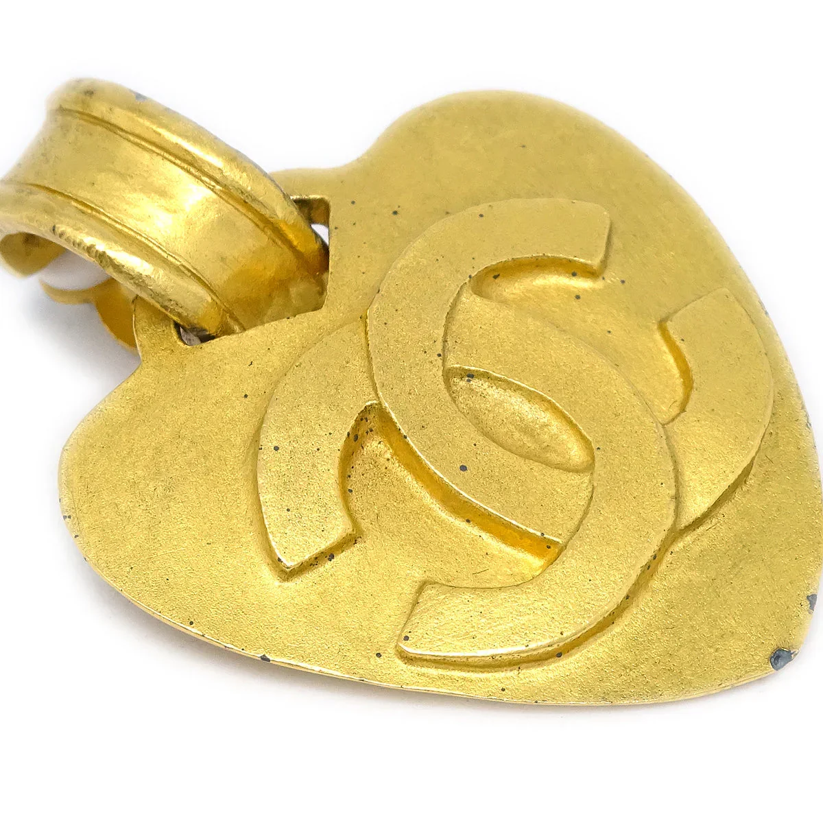 Chanel Dangle Heart Earrings Clip-On Gold 95P - Image 2