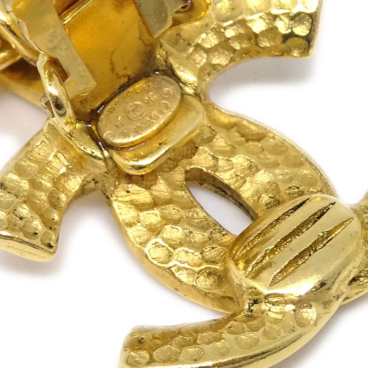 Chanel Dangle Hoop Earrings Gold Clip-On 96P - Image 4