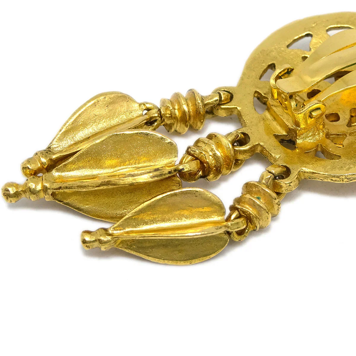 Chanel Fretwork Paisley Earrings Gold Clip-On 95A - Image 3