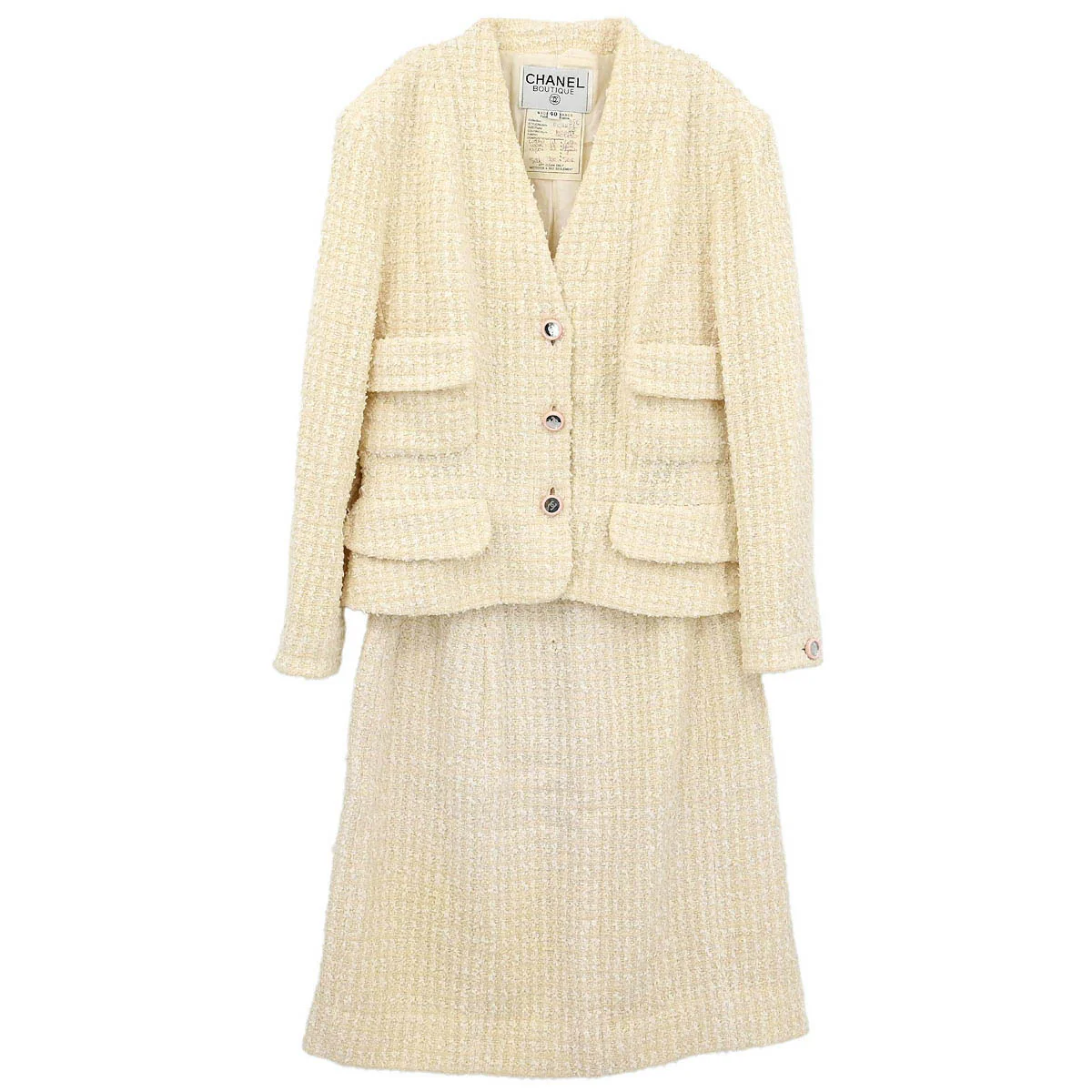Chanel 1995 Setup Suit Jacket Skirt White #40
