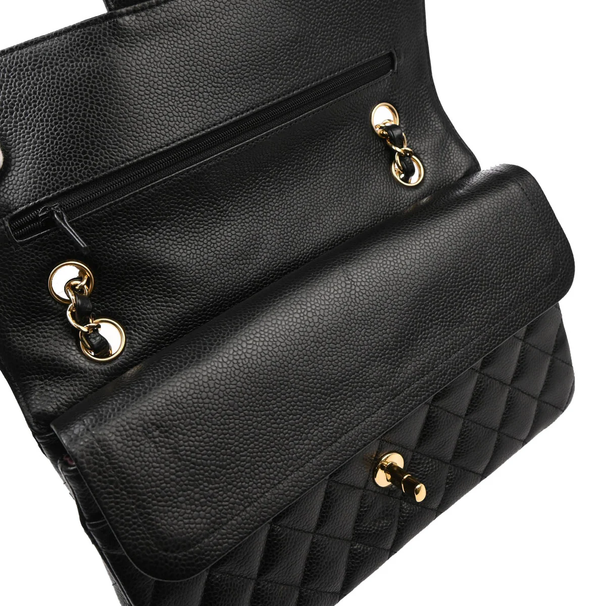 Chanel 2015-2016 Black Caviar Medium Classic Double Flap Shoulder Bag - Image 7