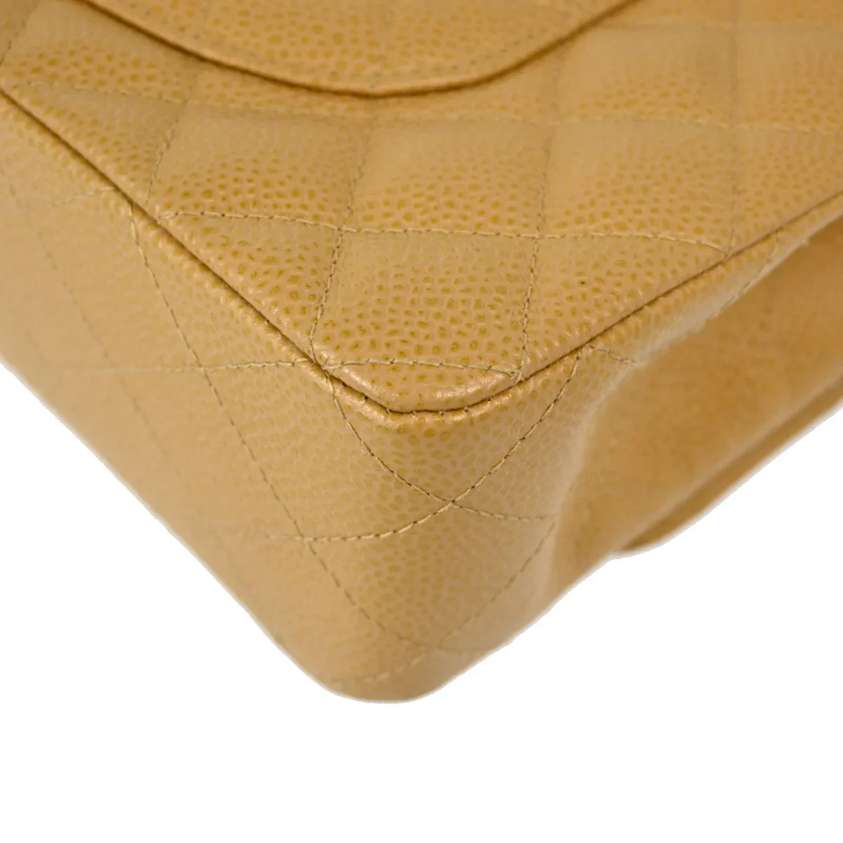 Chanel 2003-2004 Beige Caviar Medium Classic Double Flap Shoulder Bag - Image 4