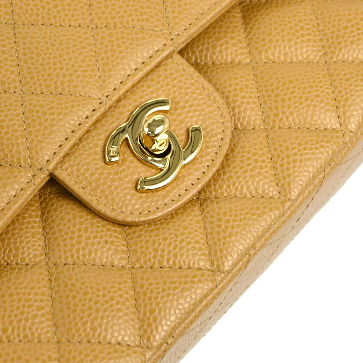 Chanel 2003-2004 Beige Caviar Medium Classic Double Flap Shoulder Bag - Image 6