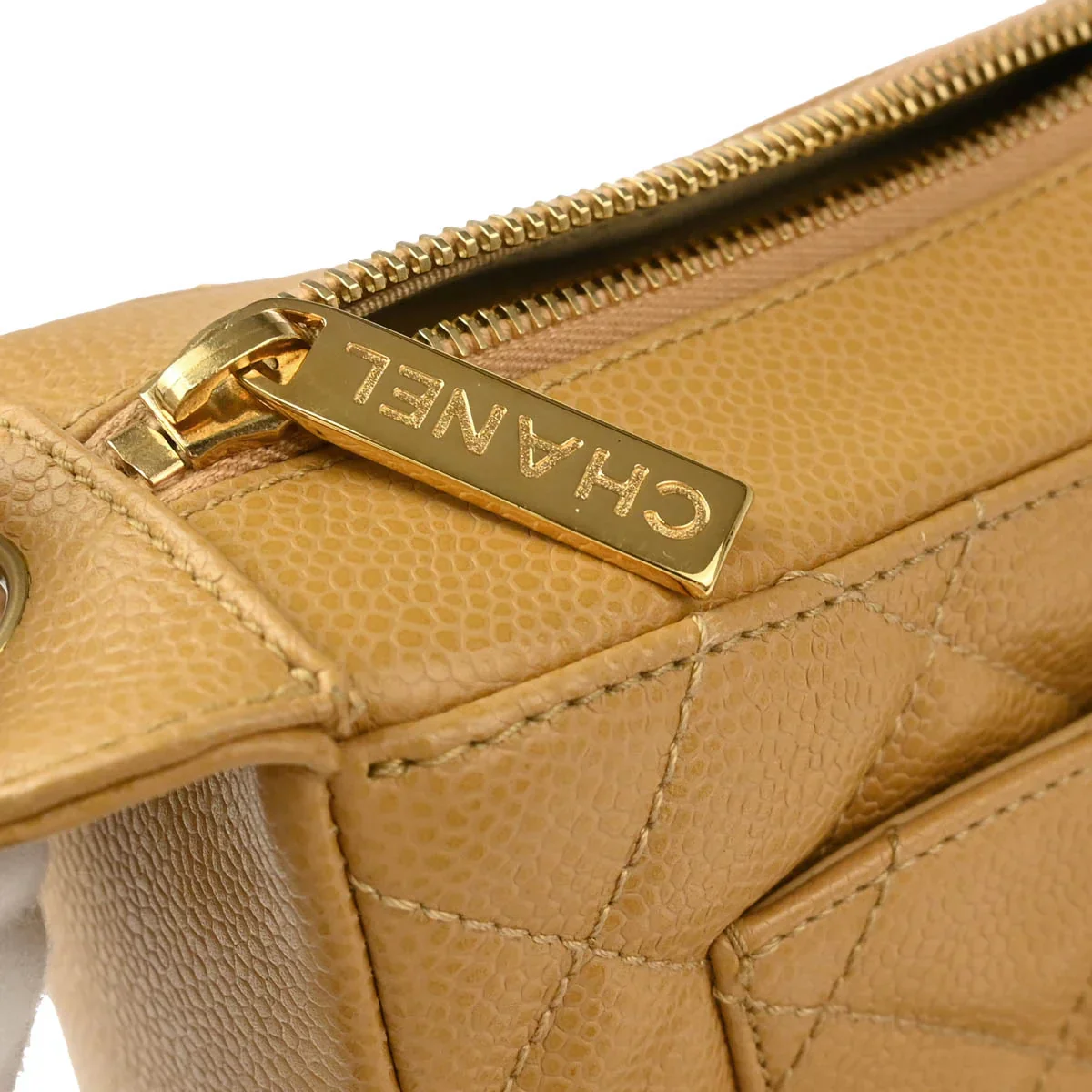 Chanel 2005-2006 Beige Caviar Chain Shoulder Bag - Image 9