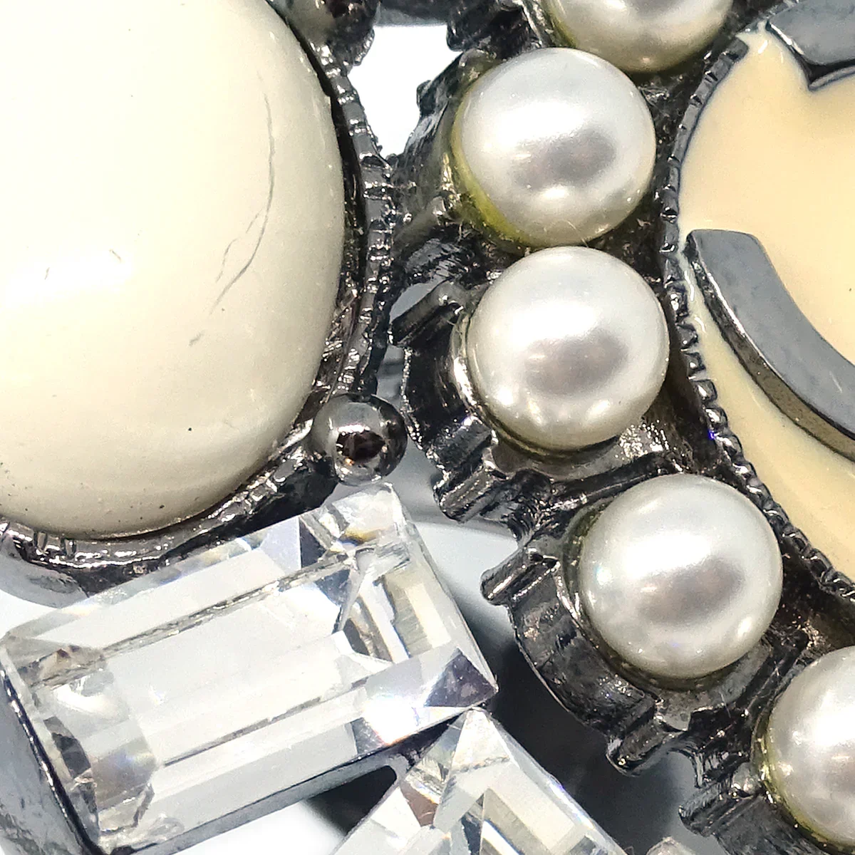 Chanel Ring Silver Rhinestone Costume Pearl #53 #13 06C - Image 3