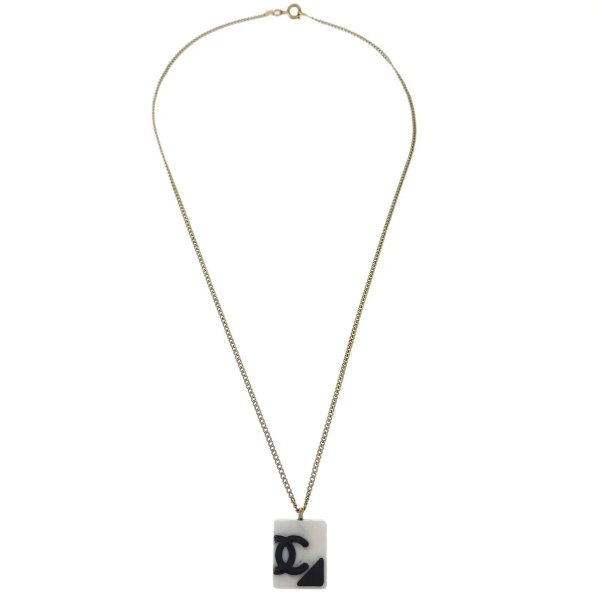 Chanel Cambon Ligne Chain Necklace Pendant Gold White 05C - Image 2