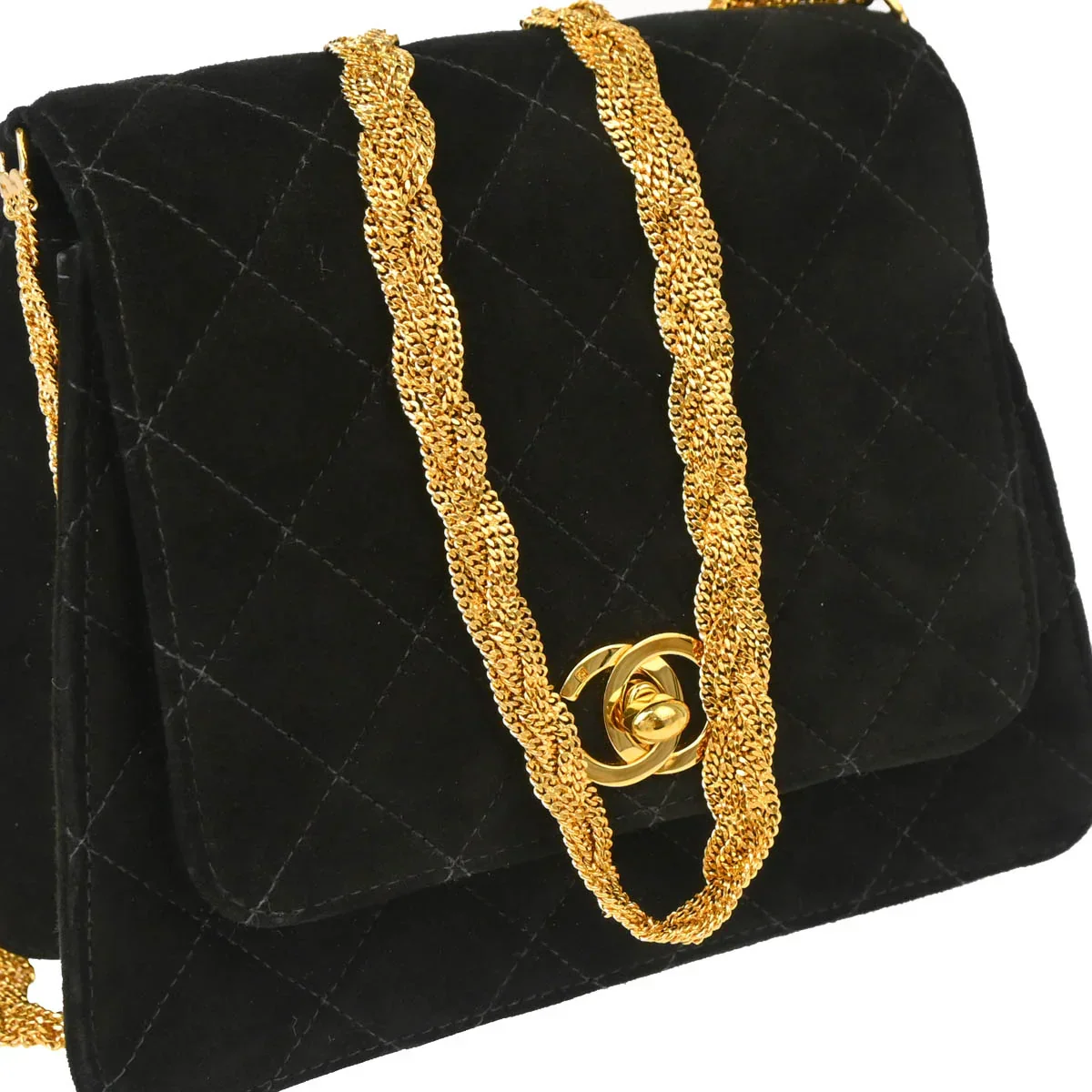 Chanel 1997-1999 Black Suede Single Flap Shoulder Bag - Image 3