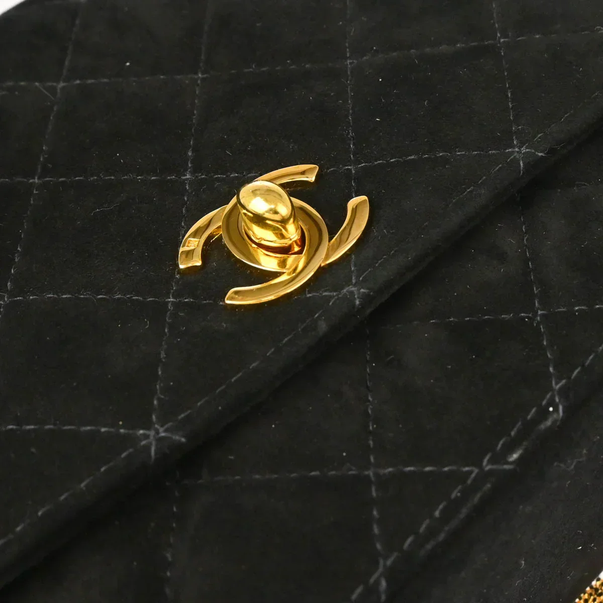 Chanel 1997-1999 Black Suede Single Flap Shoulder Bag - Image 7