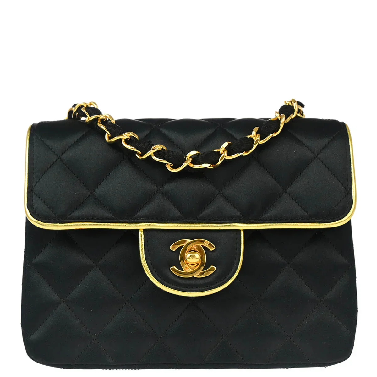 Chanel * 1989-1991 Black Satin Mini Classic Square Flap Shoulder Bag 17