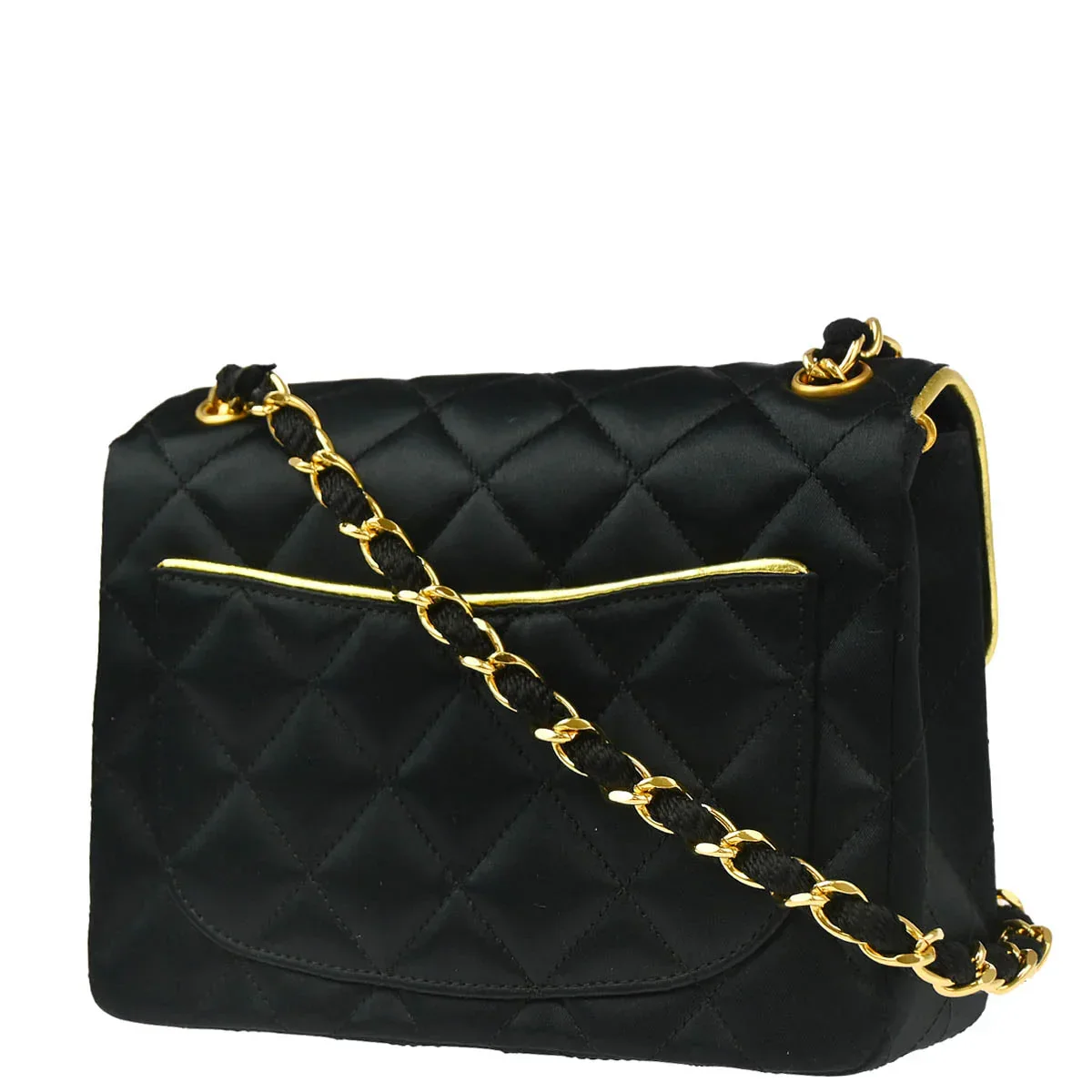 Chanel * 1989-1991 Black Satin Mini Classic Square Flap Shoulder Bag 17 - Image 2