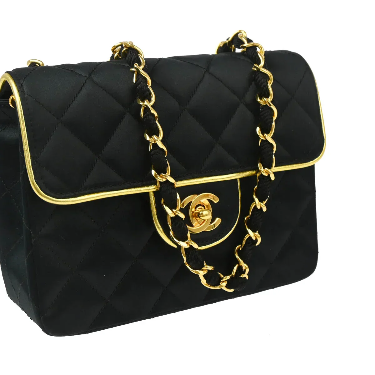 Chanel * 1989-1991 Black Satin Mini Classic Square Flap Shoulder Bag 17 - Image 3
