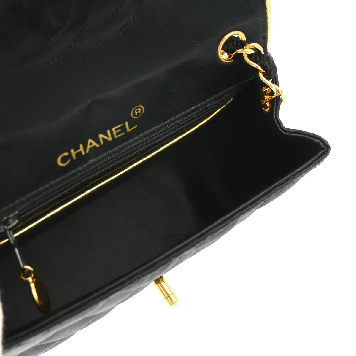 Chanel * 1989-1991 Black Satin Mini Classic Square Flap Shoulder Bag 17 - Image 4