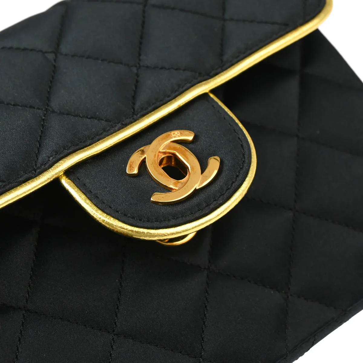 Chanel * 1989-1991 Black Satin Mini Classic Square Flap Shoulder Bag 17 - Image 6