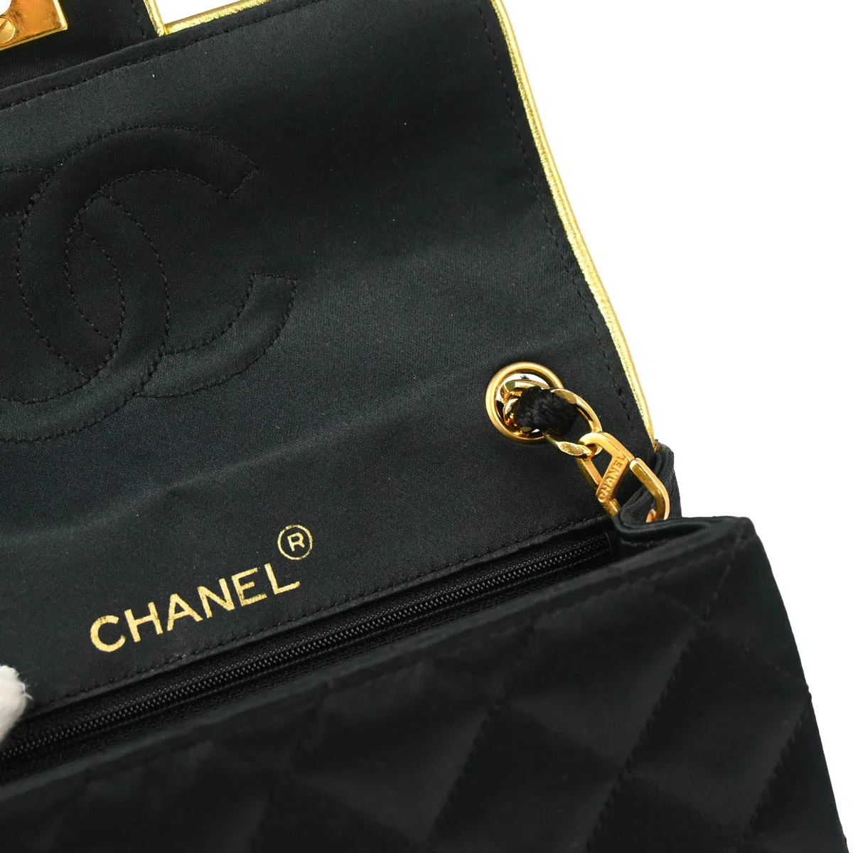 Chanel * 1989-1991 Black Satin Mini Classic Square Flap Shoulder Bag 17 - Image 8