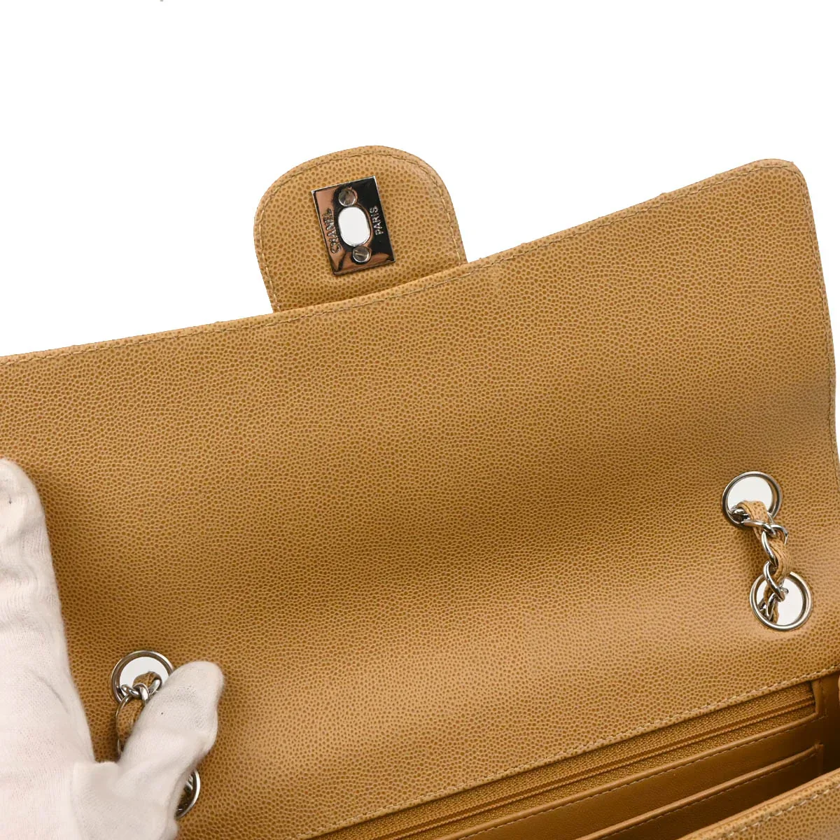 Chanel 1997-1999 Beige Caviar Shoulder Bag - Image 7