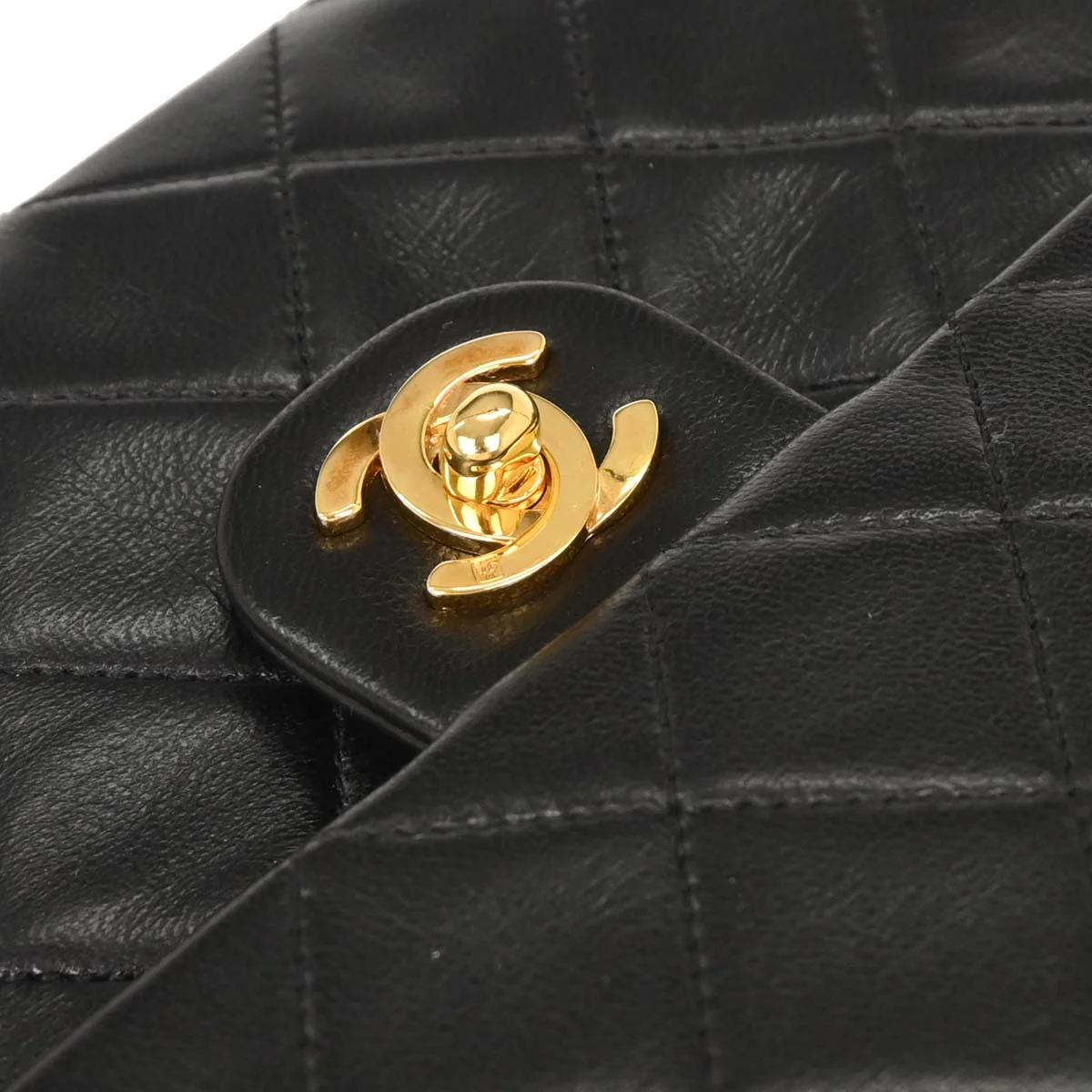 Chanel 1989-1991 Black Lambskin Classic Square Flap Shoulder Bag - Image 4