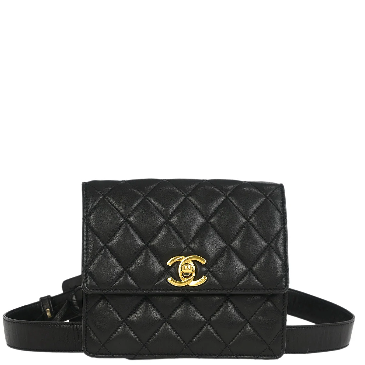 Chanel 1989-1991 Black Lambskin Bum Belt Bag #75/30