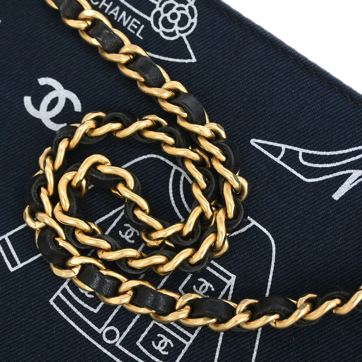 Chanel 2002-2003 Navy Canvas Icon Chain Handbag - Image 10