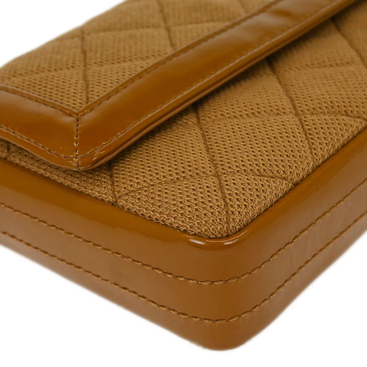 Chanel 2000-2002 Brown Cotton East West Mademoiselle Lock Shoulder Bag - Image 3