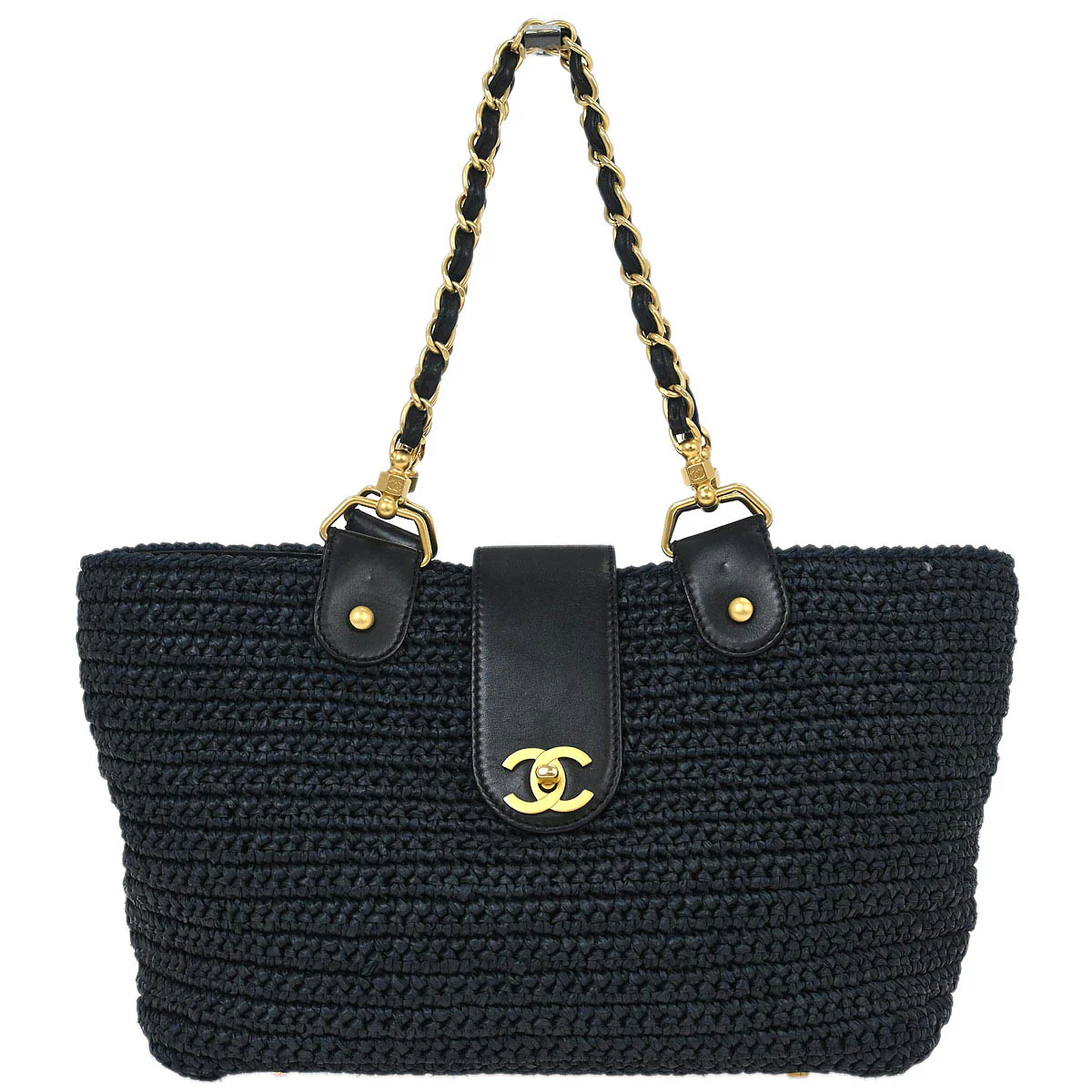 Chanel 2005-2006 Black Straw Chain Tote Handbag