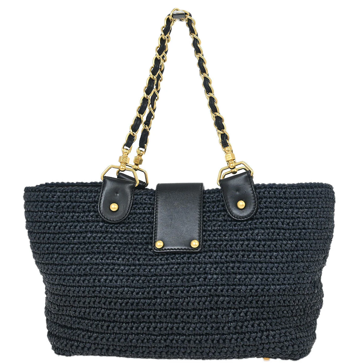 Chanel 2005-2006 Black Straw Chain Tote Handbag - Image 2