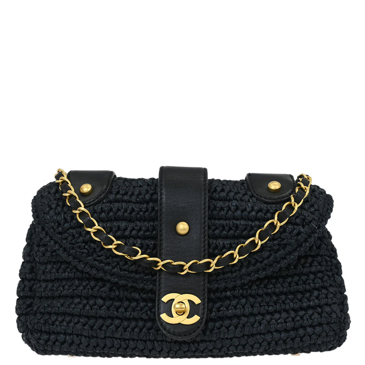 Chanel 2005-2006 Black Straw Shoulder Bag