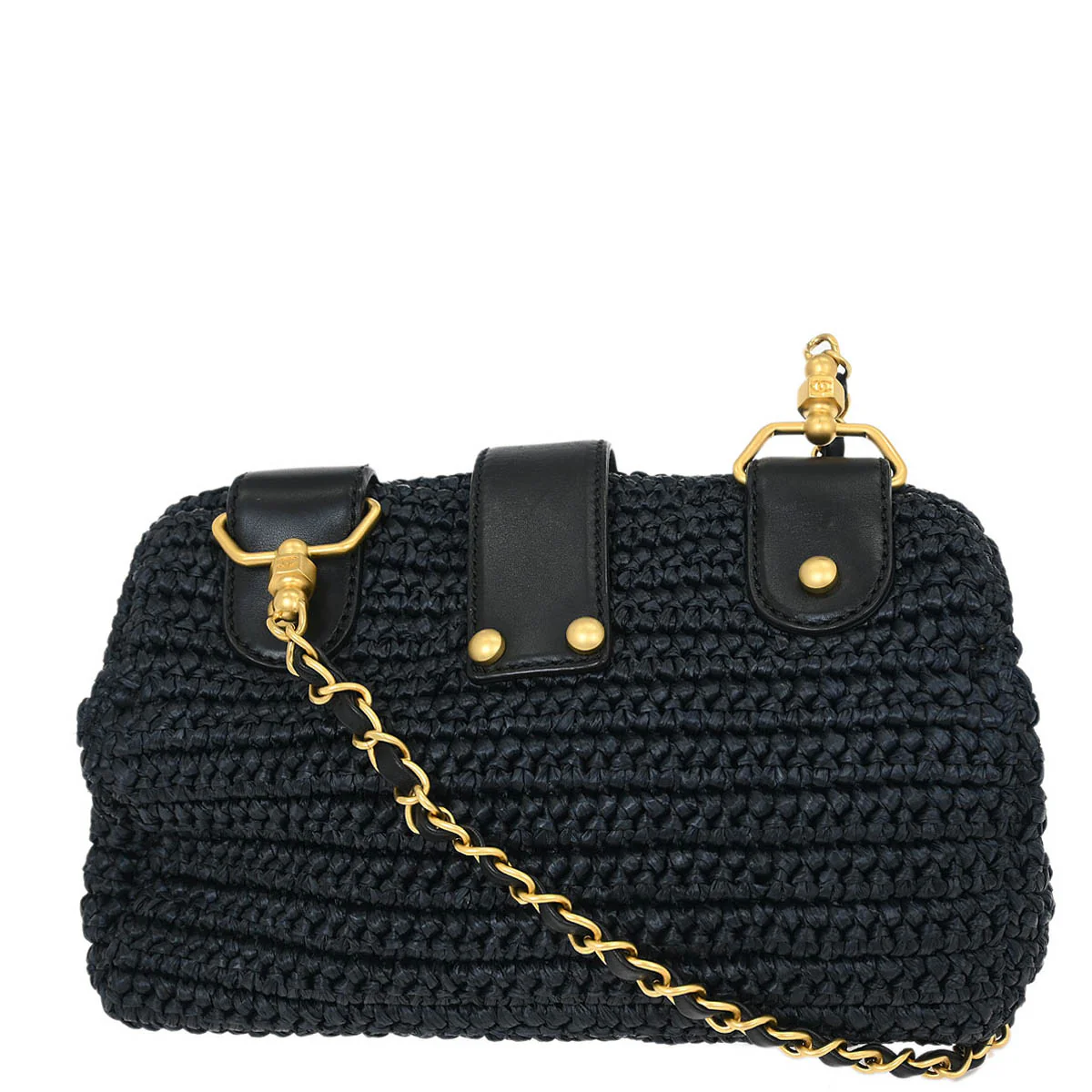 Chanel 2005-2006 Black Straw Shoulder Bag - Image 2