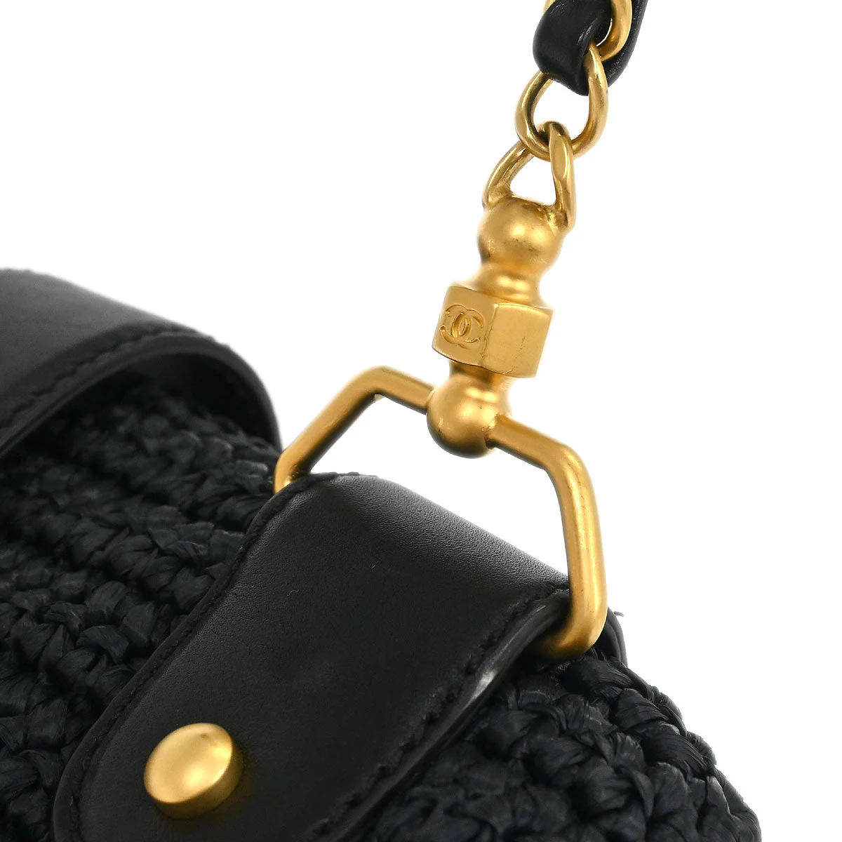 Chanel 2005-2006 Black Straw Shoulder Bag - Image 5