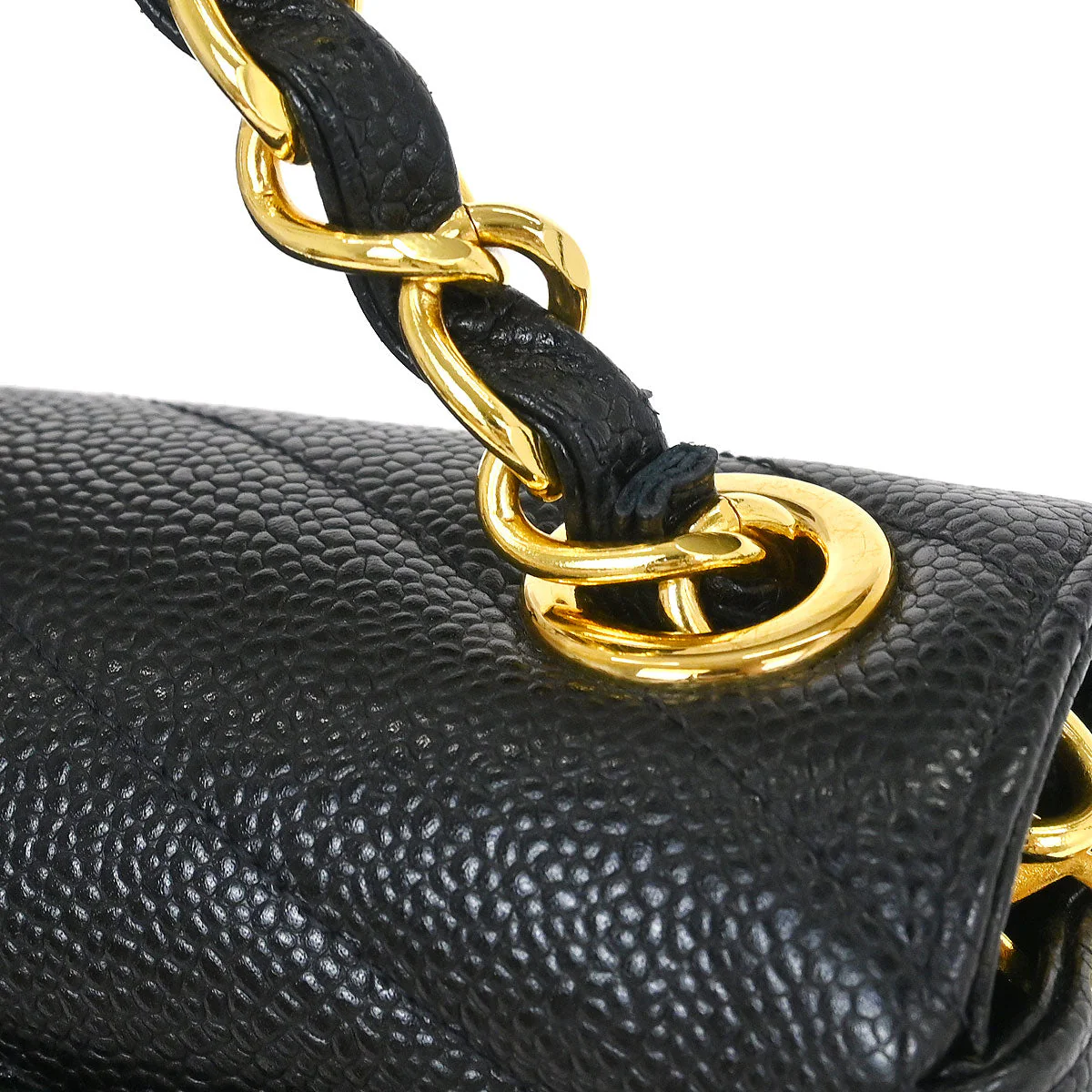 Chanel 1994-1996 Black Caviar Chevron Single Flap Shoulder Bag - Image 4