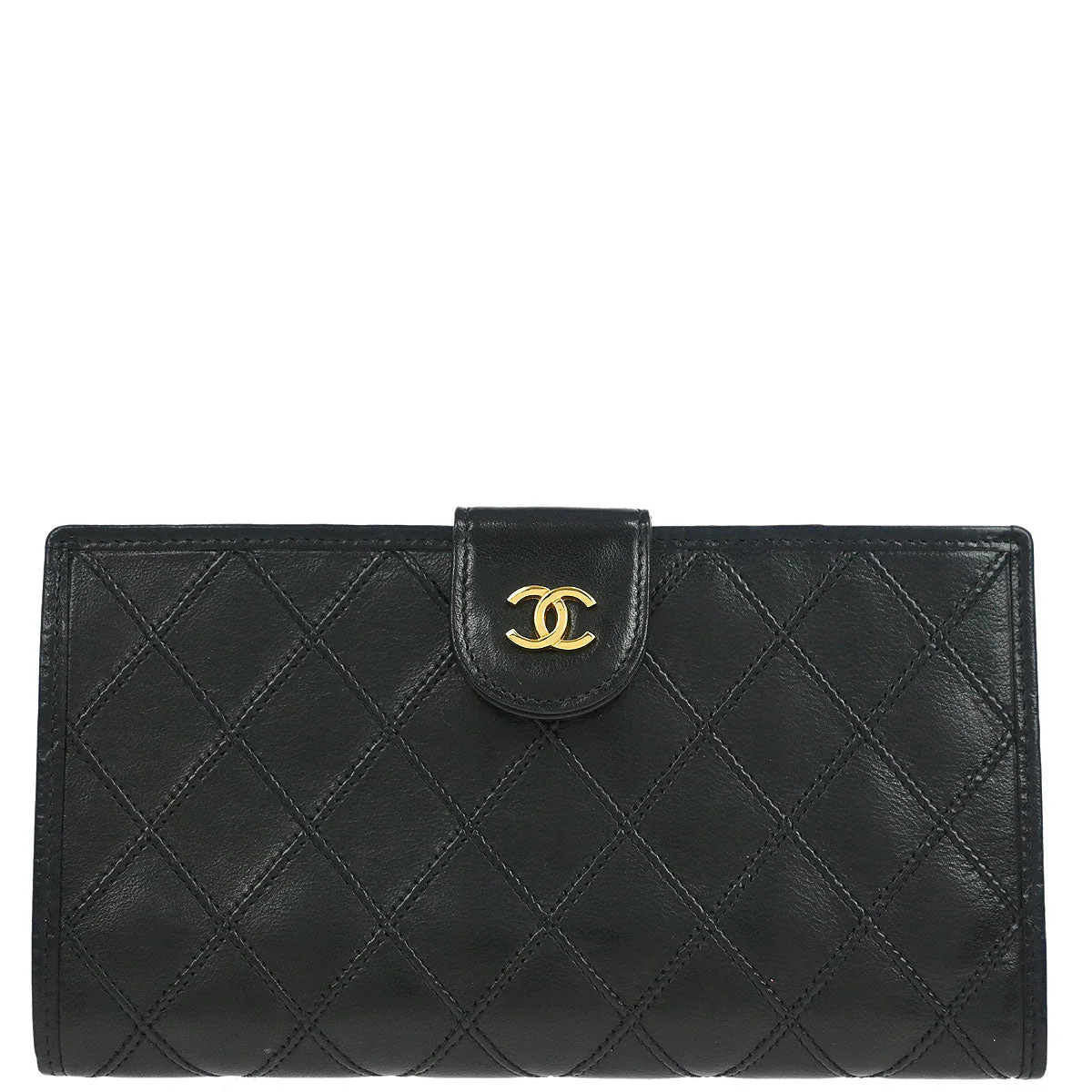 Chanel 1996-1997 Black Lambskin Bicolore Long Wallet Purse