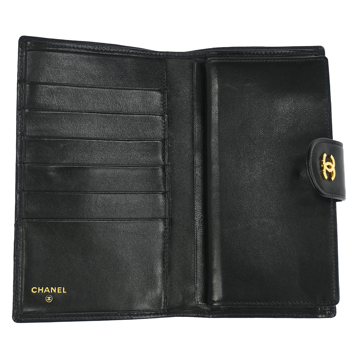Chanel 1996-1997 Black Lambskin Bicolore Long Wallet Purse - Image 4