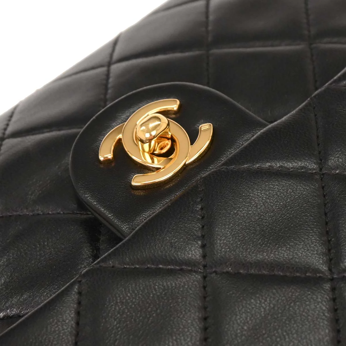 Chanel 1989-1991 Black Lambskin Classic Square Flap Shoulder Bag 20 - Image 5