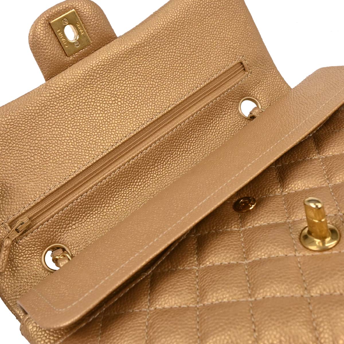 Chanel 2014-2015 Metallic Gold Caviar Medium Classic Double Flap Shoulder Bag - Image 6