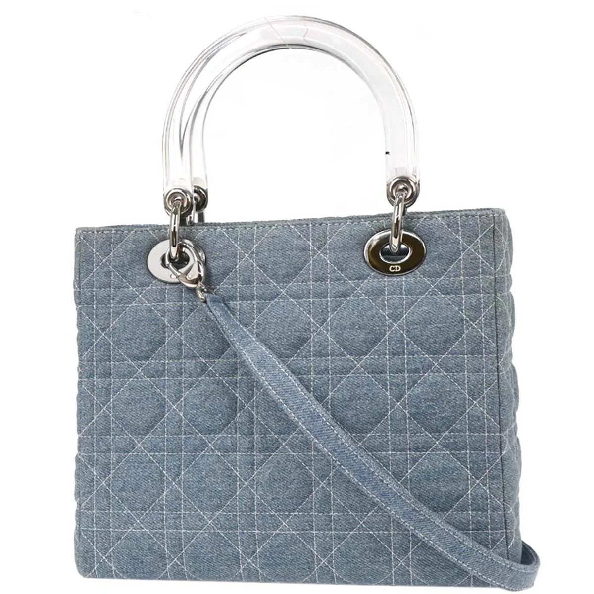Christian Dior Light Blue Denim Medium Lady Dior Cannage 2way Shoulder Handbag - Image 2