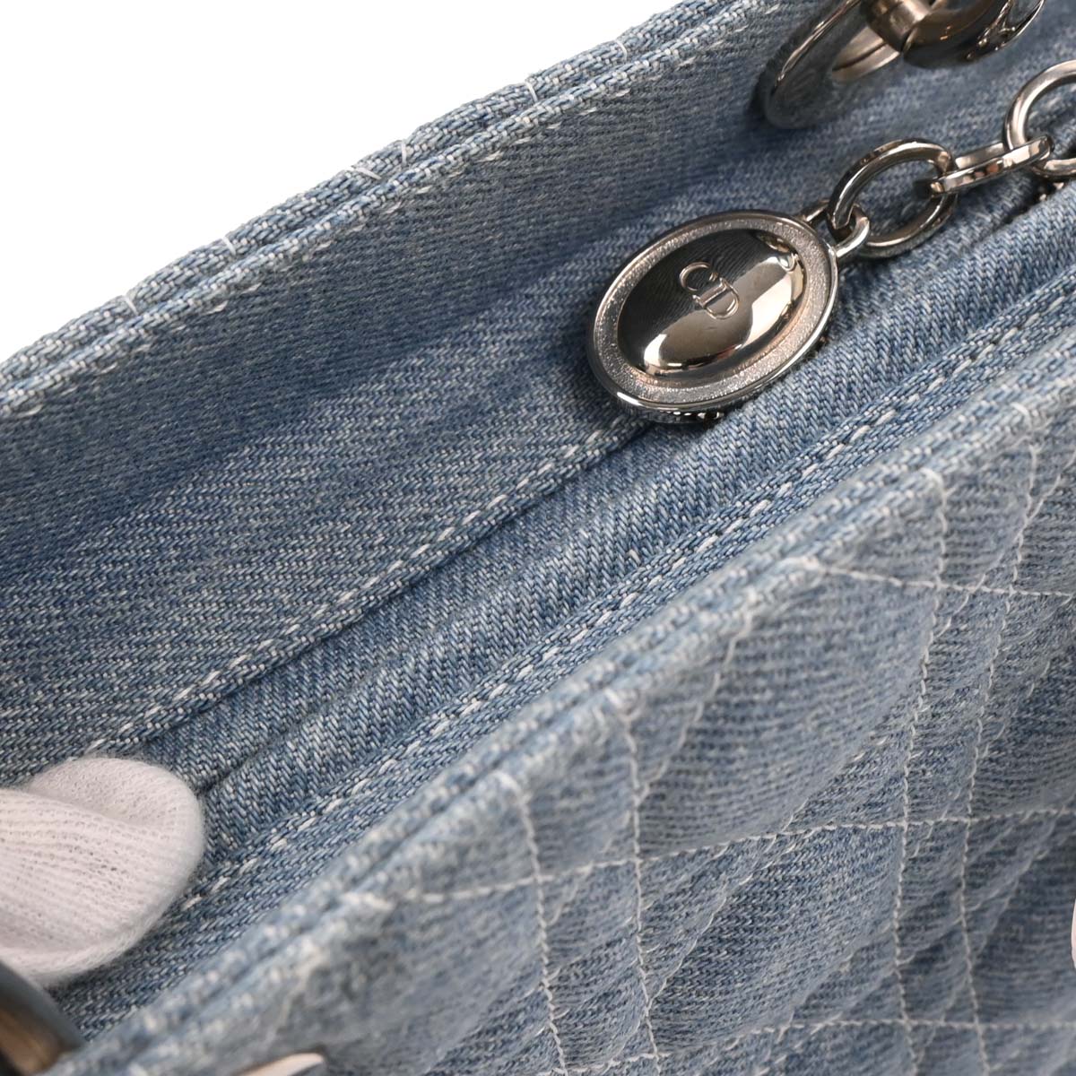Christian Dior Light Blue Denim Medium Lady Dior Cannage 2way Shoulder Handbag - Image 7
