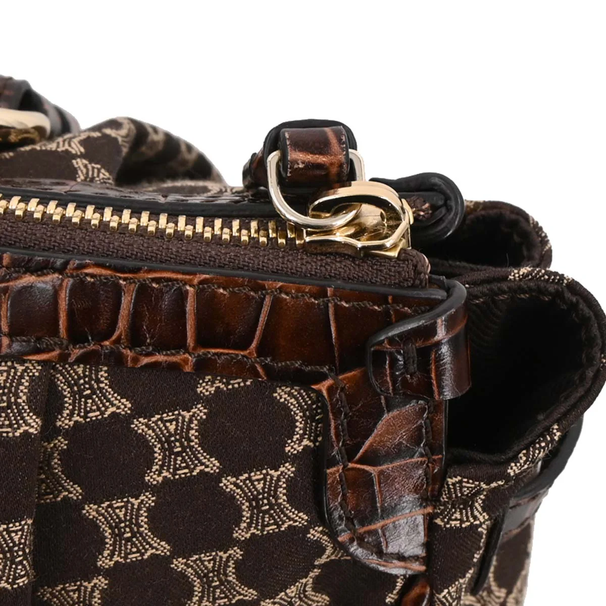 Celine Brown Canvas Macadam Handbag - Image 5
