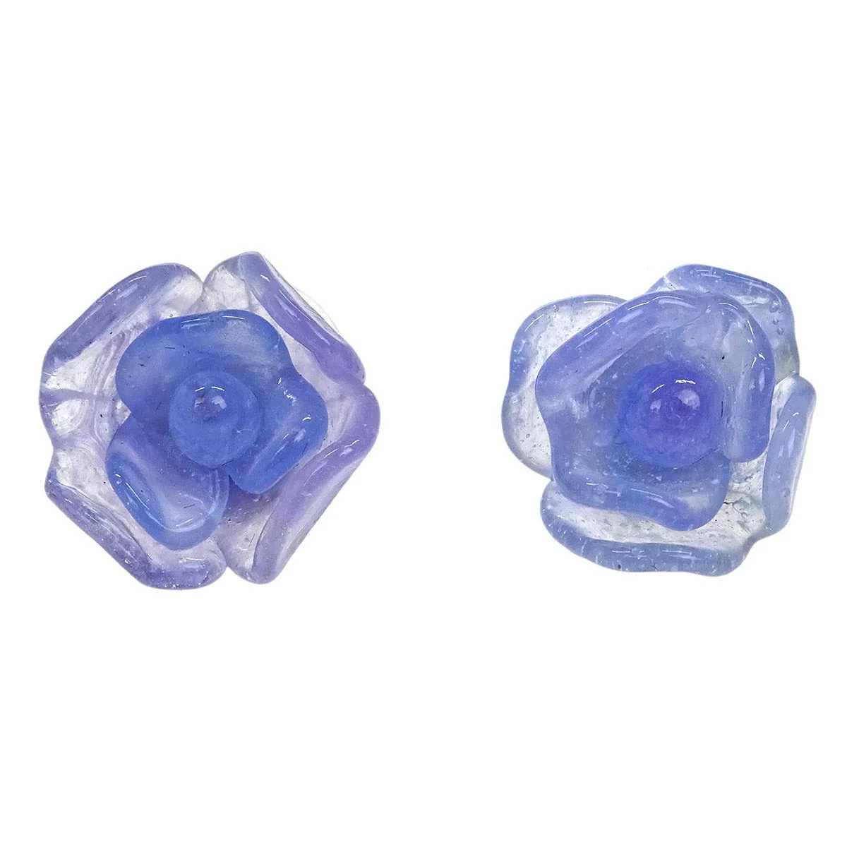 Chanel Camellia Pierced Earrings Silver Purple 01P