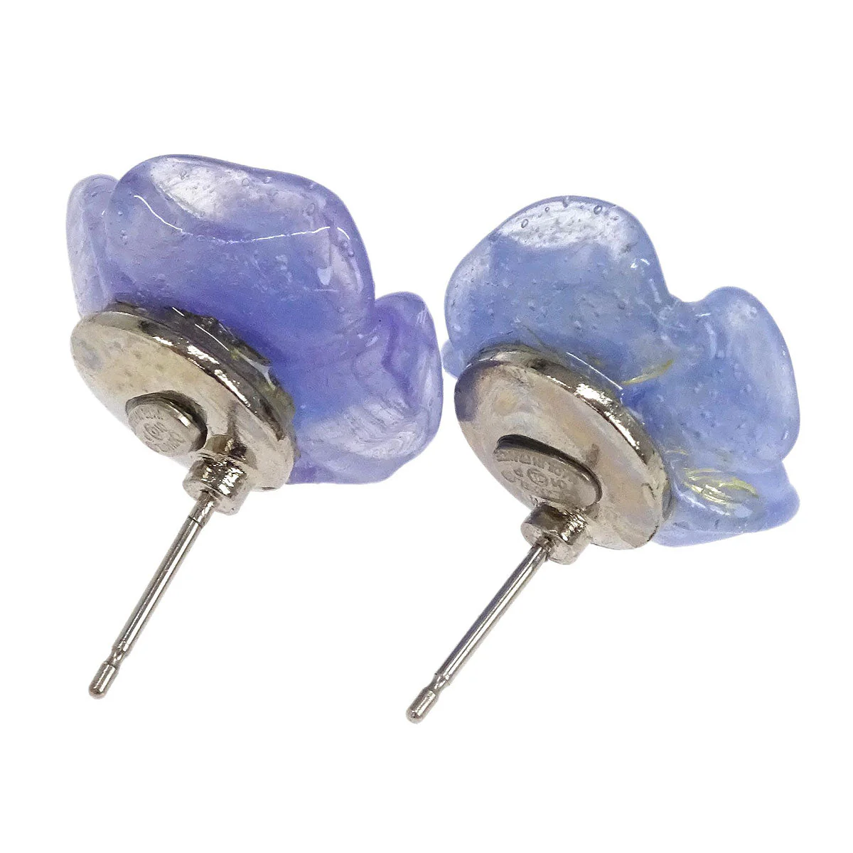 Chanel Camellia Pierced Earrings Silver Purple 01P - Image 2