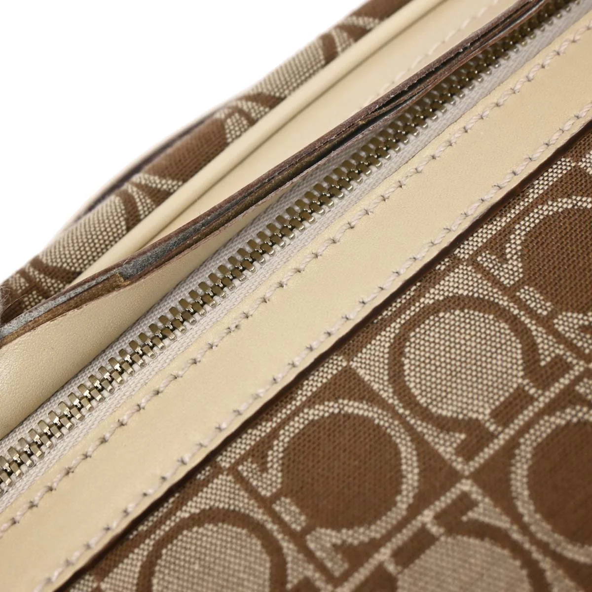 Salvatore Ferragamo Beige Canvas Handbag - Image 10