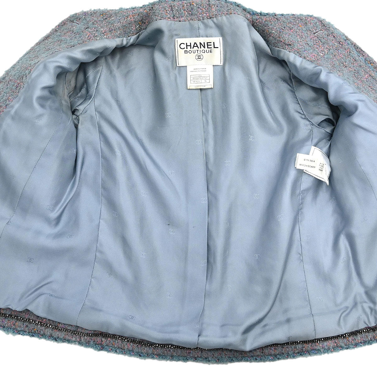 Chanel Single Breasted Collarless Jacket Blue #36 - Image 6