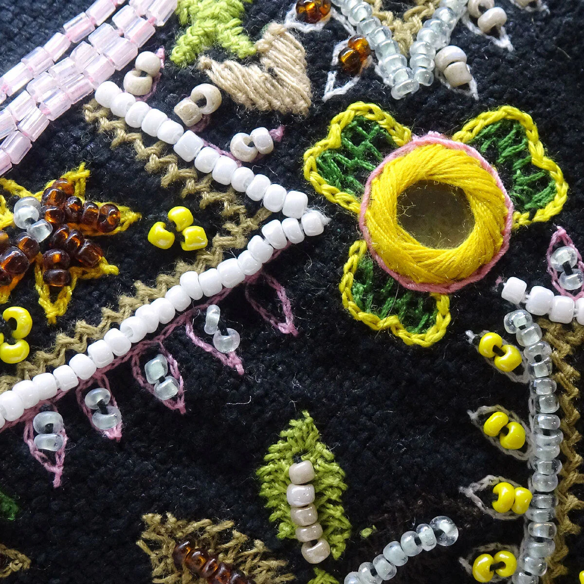 Fendi Black Cotton Beaded Embroidered Baguette Handbag - Image 3