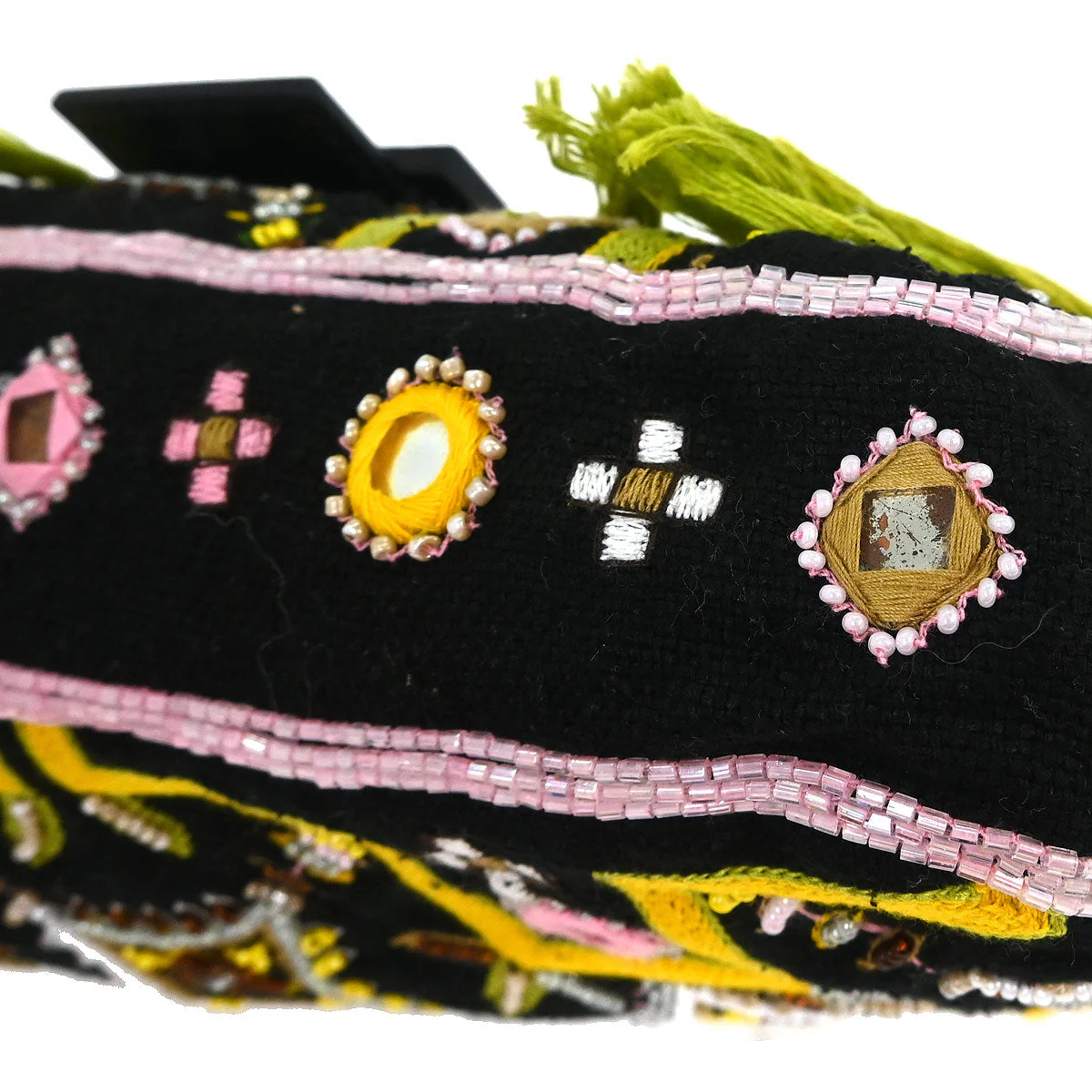 Fendi Black Cotton Beaded Embroidered Baguette Handbag - Image 4