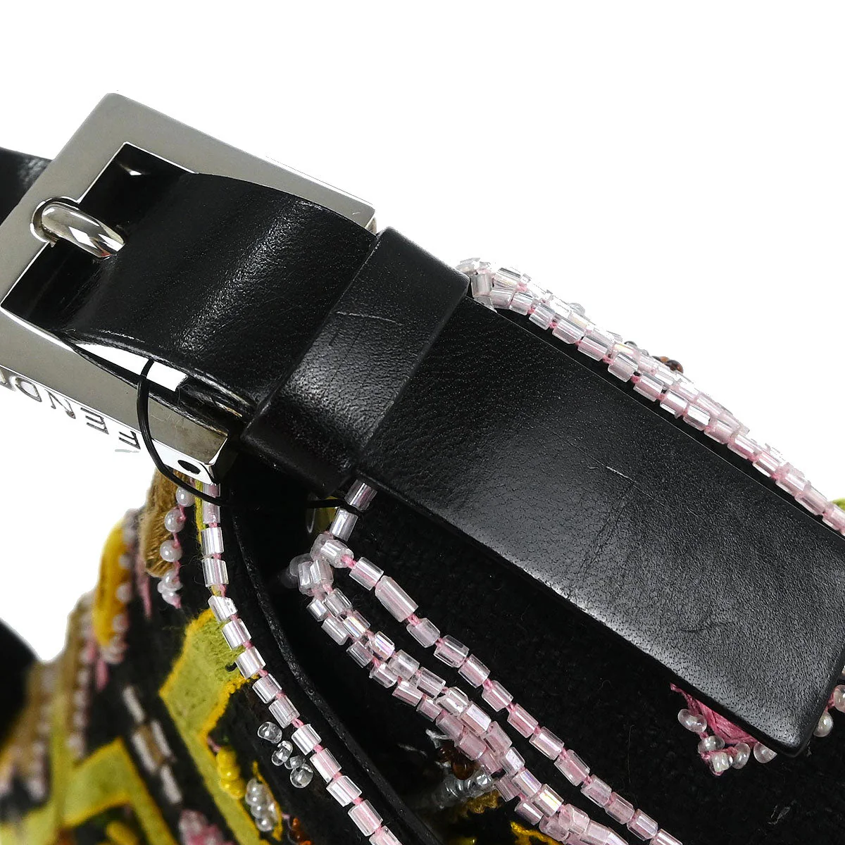 Fendi Black Cotton Beaded Embroidered Baguette Handbag - Image 7