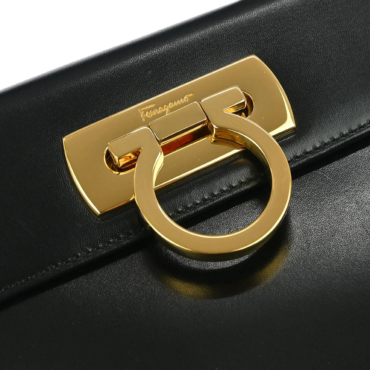 Salvatore Ferragamo Black Leather Gancini 2way Shoulder Handbag - Image 5