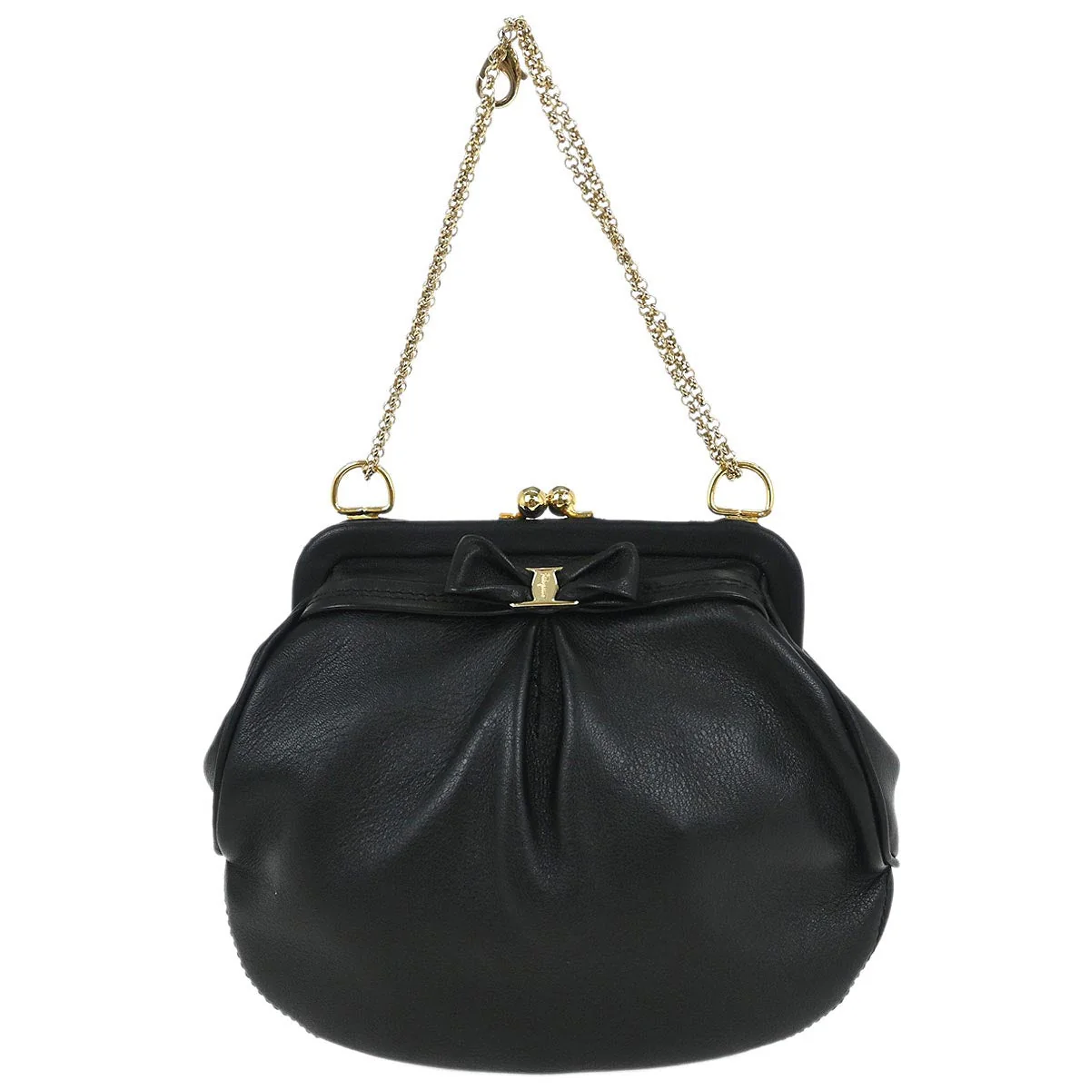 Salvatore Ferragamo Black Leather Kiss Lock Purse Handbag