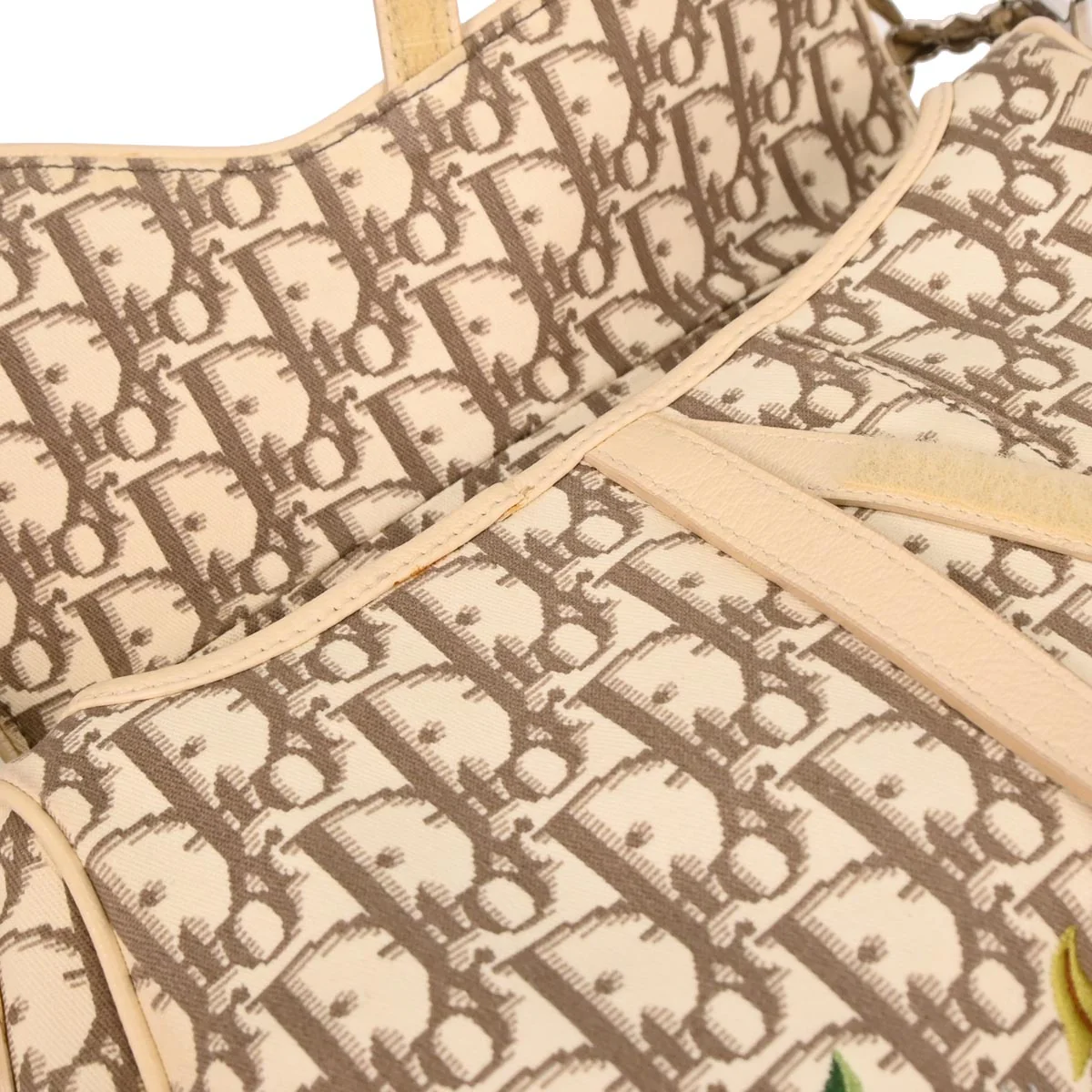 Christian Dior Ivory Embroidered Trotter Saddle Handbag - Image 8