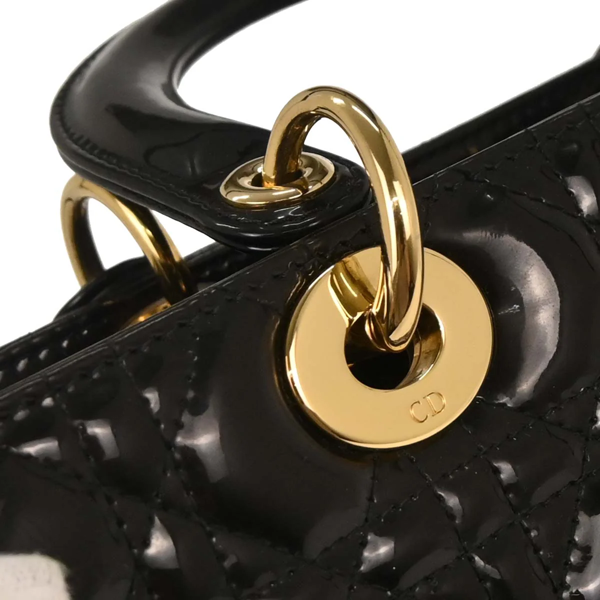 Christian Dior Black Patent Leather Large Lady Dior 2way Shoulder Handbag - Image 4